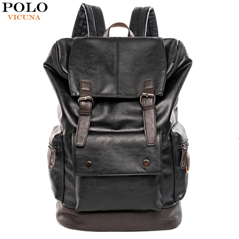 

VICUNA POLO Simple Patchwork Large Capacity Mens Leather Backpack For Hiking Casual Men Daypacks Leather Travle Backpack mochila