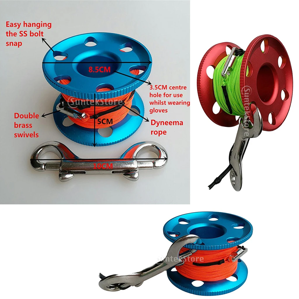 Finger Reel with Steel Clip Wreck Diving Spool 20/30/50m Elastic Line Bolt Snap Clips | Спорт и развлечения