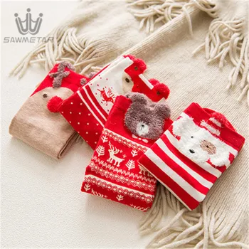 

Woman socks Autumn and winter colored cotton red socks three-dimensional cartoon Christmas socks elk ladies socks