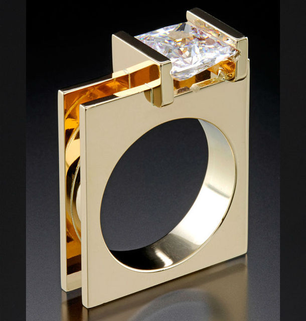 Princess Female Blue Pink Zircon Stone Ring Luxury Yellow Gold Wedding Rings Promise Love Engagement Rings For Women