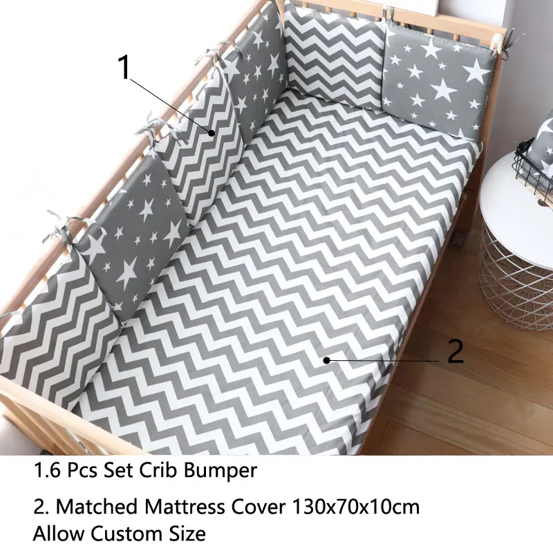 White Star 6 and 1 Детский бампер для новорожденных, нордические толстые мягкие бамперы в кроватку для детской комнаты, декоративная защита для кроватки для детской кроватки, комплект из 6 предметов - Цвет: White Star 6 and 1