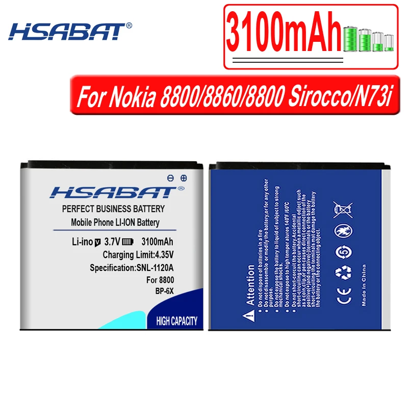 HSABAT BP-6X батарея/BL-5X 3100 мАч батарея для Nokia 8800/8860/8800 Sirocco/N73i 8801 886 8800s+ номер отслеживания