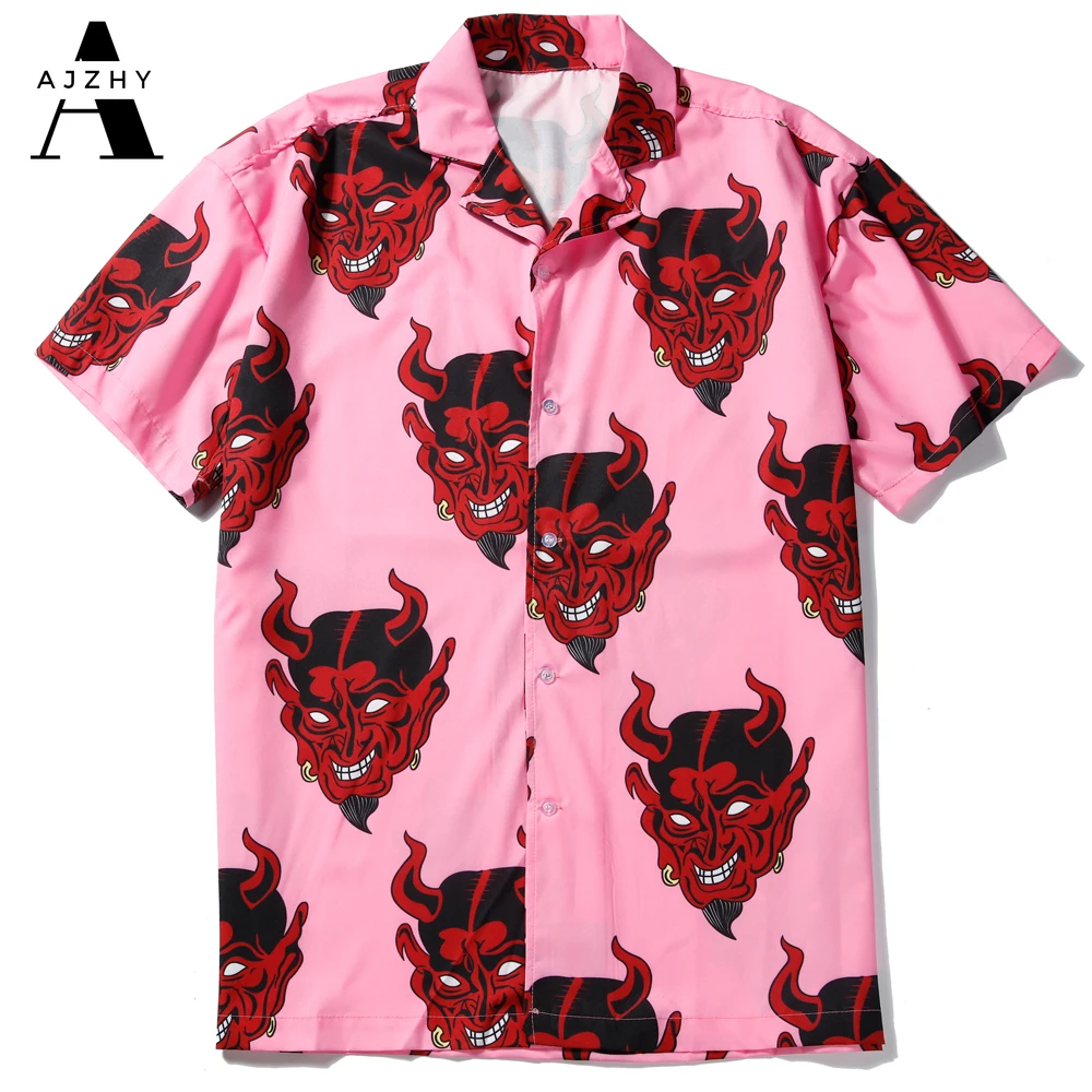 Goede Satan Duivel Gedrukt Korte Mouw Shirts Mannen Vrouwen Nieuwe Zomer Hawaiian Casual Shirt Harujuku Hip Hop Japanse Streetwear Shirt