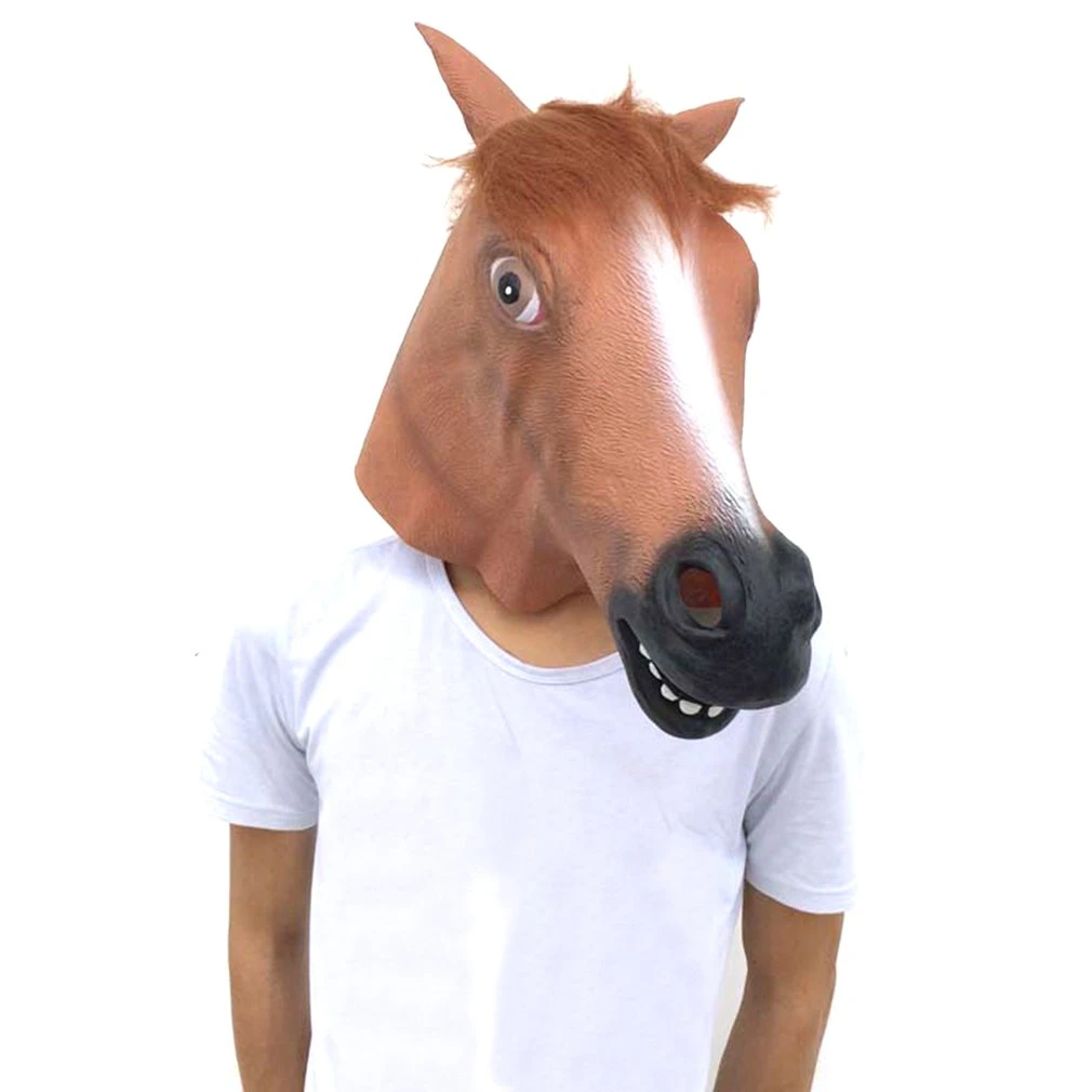 Animal Horse Head Mask Cosplay Funny Full Face Horse Latex Helmet