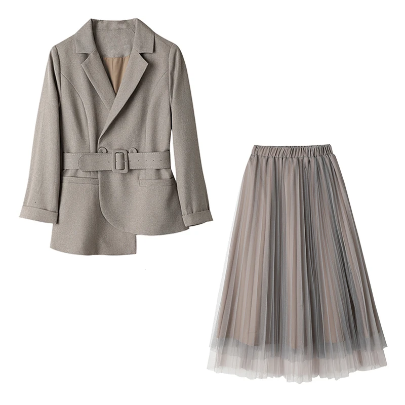 women Sets dropshipping Skirt Set Double Breasted Blazer Long Mesh Pleated Skirt Two Piece Skirts Set 2019 Autumn B285 women Sets dropshipping Skirt Set Double Breasted Blazer Long Mesh Pleated Skirt Two Piece Skirts Set 2019 Autumn B285
