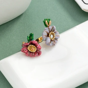 

female enamel colored glaze designer small ins style flower opening adjustable ring index