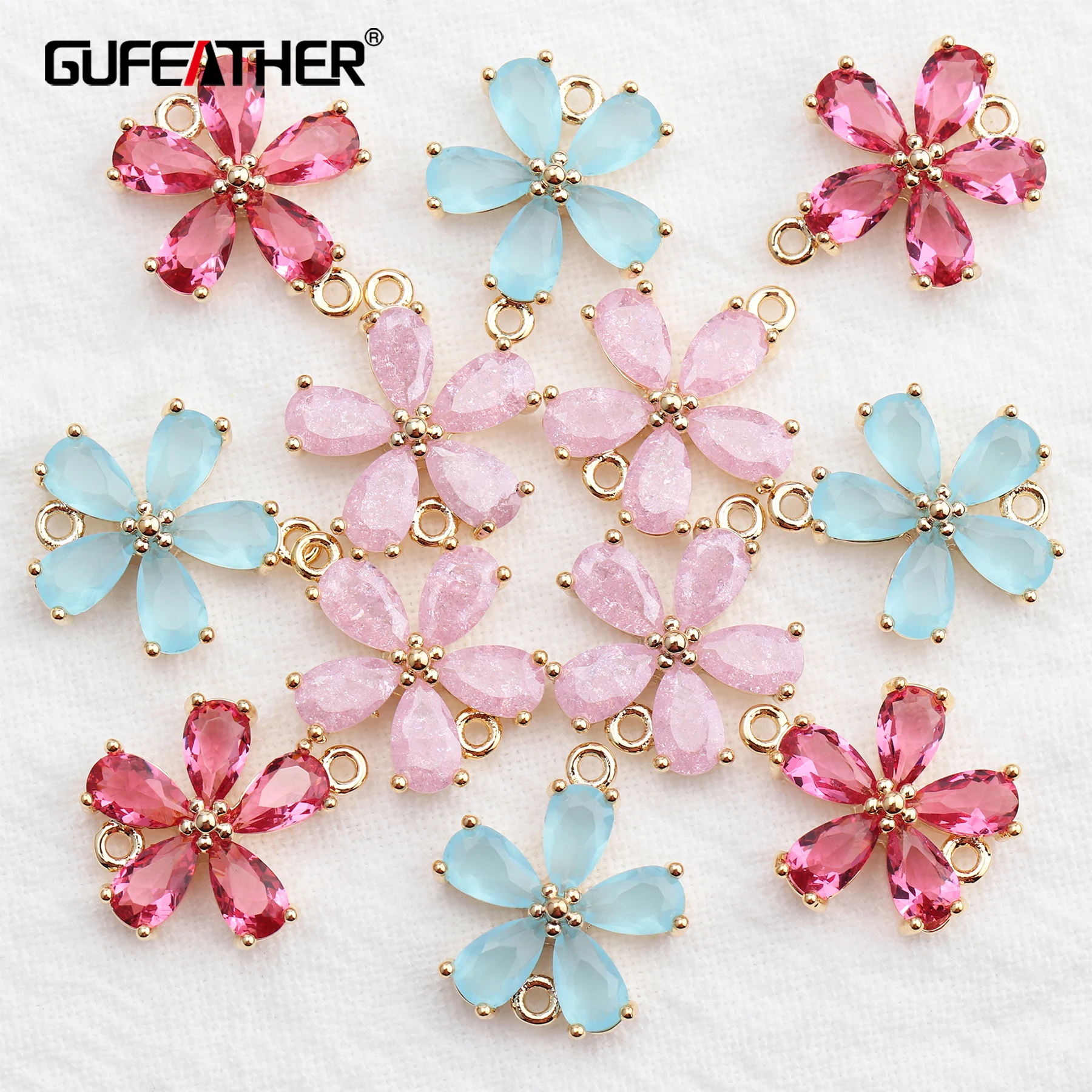 

GUFEATHER M524,jewelry accessories,18k gold plated,jump ring,zircon pendant,flower shape,diy earring,jewelry making,6pcs/lot