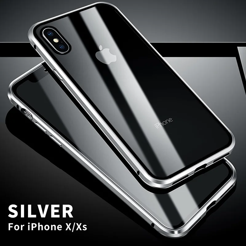 Серебристый 360 Полный Магнитный адсорбционный чехол для iPhone XR XS MAX X 8 7 Plus закаленное стекло Передняя Задняя крышка для iPhone 11Pro Max чехол - Цвет: Серебристый