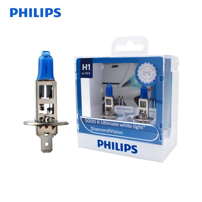 Philips H1 12V 55W Diamond Vision 5000K Xenon White Car Halogen Original Headlight Auto Bulbs OEM Bright Lamps 12258DVS2 Pair | Автомобили