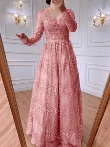 Женское длинное вечернее платье, элегантное розовое кружевное платье для матери невесты, весна-Зима 2021