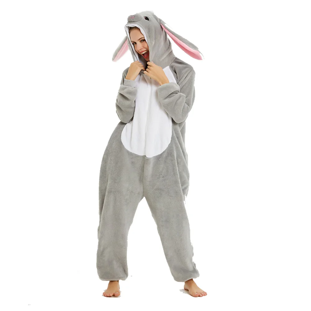 Зимняя Фланелевая пижама кигуруми с кроликом Мужская одежда для ночи единорога