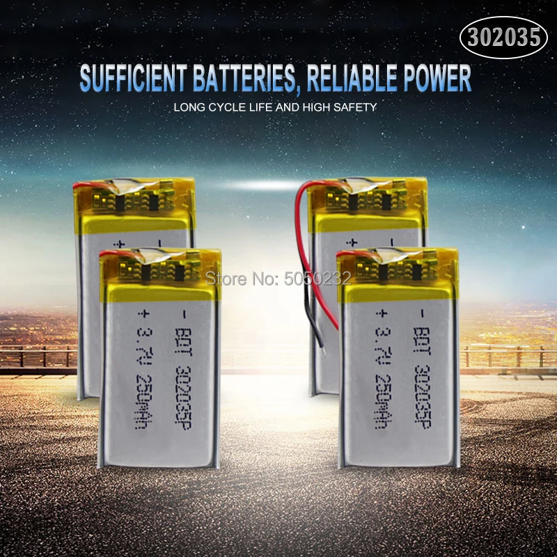 4 шт. 150mah 3,7 V 302035 032035 литий-полимерная аккумуляторная батарея для Светодиодный светильник Тахограф Автомобильный видеорегистратор Bluetooth наушники MP3