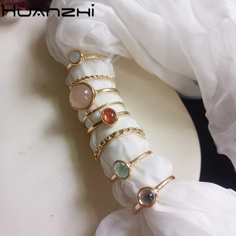 Vintage Colorful Stone Metallic Chain Trendy Geometry Hit Rings Set 8pcs/set for Women Girls Jewelry,ring set