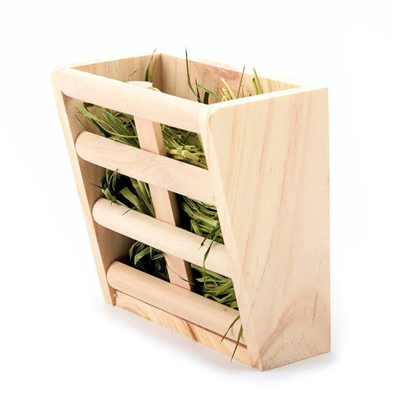 

Small Animals Cage Accessories- Rabbit Hay Feeder Rack,Natural Wooden Hay Manger, Hamster Gerbil Rat Lookout Platform Sport Play