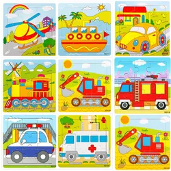 Puzzle en bois en forme d'animal de dessin animé, jouets éducatifs pour bébés, planche de Puzzle en formes de Tangram pour enfants 