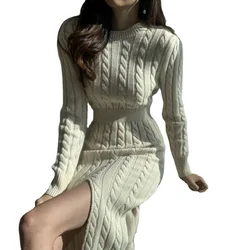 Vestido de una pieza con diseño de dos prendas, Pullover, elegante, coreano, frontal y trasero, cintura alta, fiesta Sexy, novedad de otoño