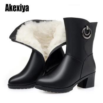 

Winter Boots Wool Warm Genuine Leather Fur Zipper Shoes Ankle Boots Platform for Women Plush Fashion Women Snow Boots u514