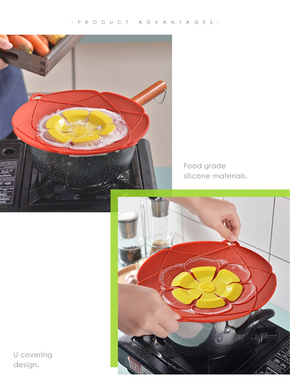 Силиконовая крышка для кастрюли, кастрюли, кухонные аксессуары, кухонные принадлежности, кухонная посуда с цветами, аксессуары для дома и кухни, гаджеты
