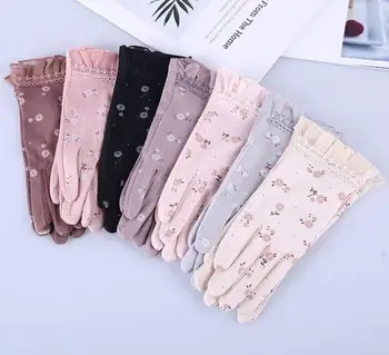 

Spring Summer Driving Gloves Women Touch Screen Sun Against Short Thin Gloves Lace Flower Fashion Nonslip