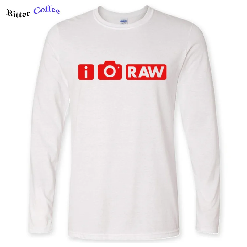 Новая брендовая одежда I Shoot RAW забавные Фото Прикольные футболки с надписями Футболка Мужская хлопковая футболка с длинными рукавами и круглым вырезом