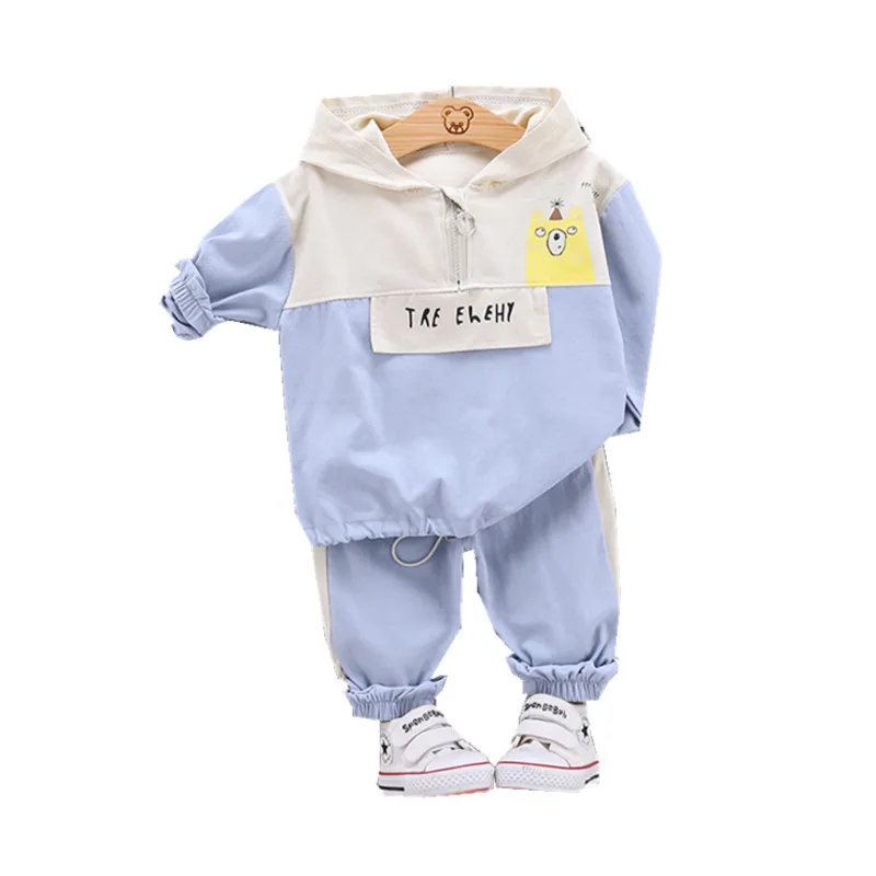 

New Spring Autumn Children Leisure Clothes Baby Boys Girls Patchwork Hooded Jacket Pants 2Pcs/sets Kids Infant Fashion Tracksuit