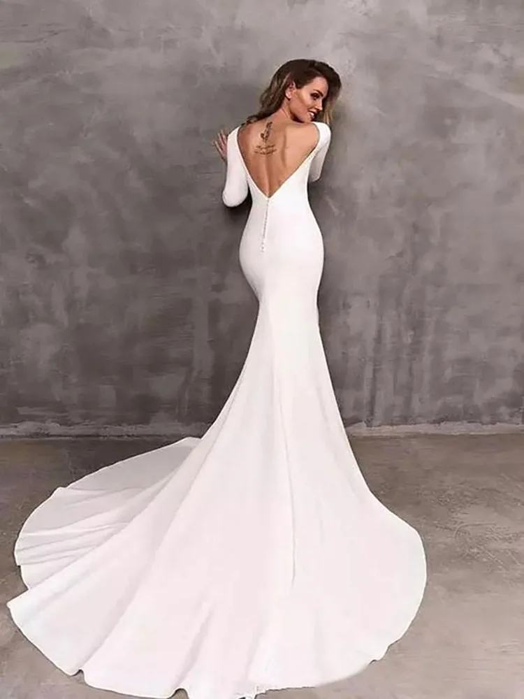 plain satin long sleeve wedding dress