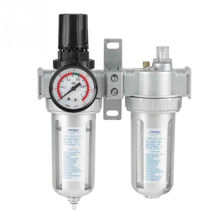 

Oil Water Filter 1/2" Air Pressure Compressor Filter Gauge Trap Oil Water Regulator Tools Kit