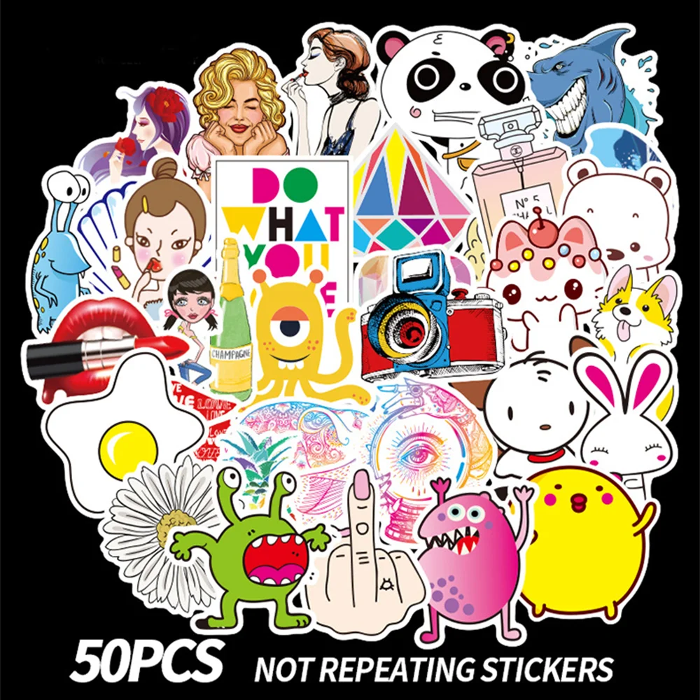 

50PCS Lacer Reflection Cartoon Graffiti Cute Stickers Customized Stationery Car Computer Bike Motorcycle Adesivos Craft Supplies