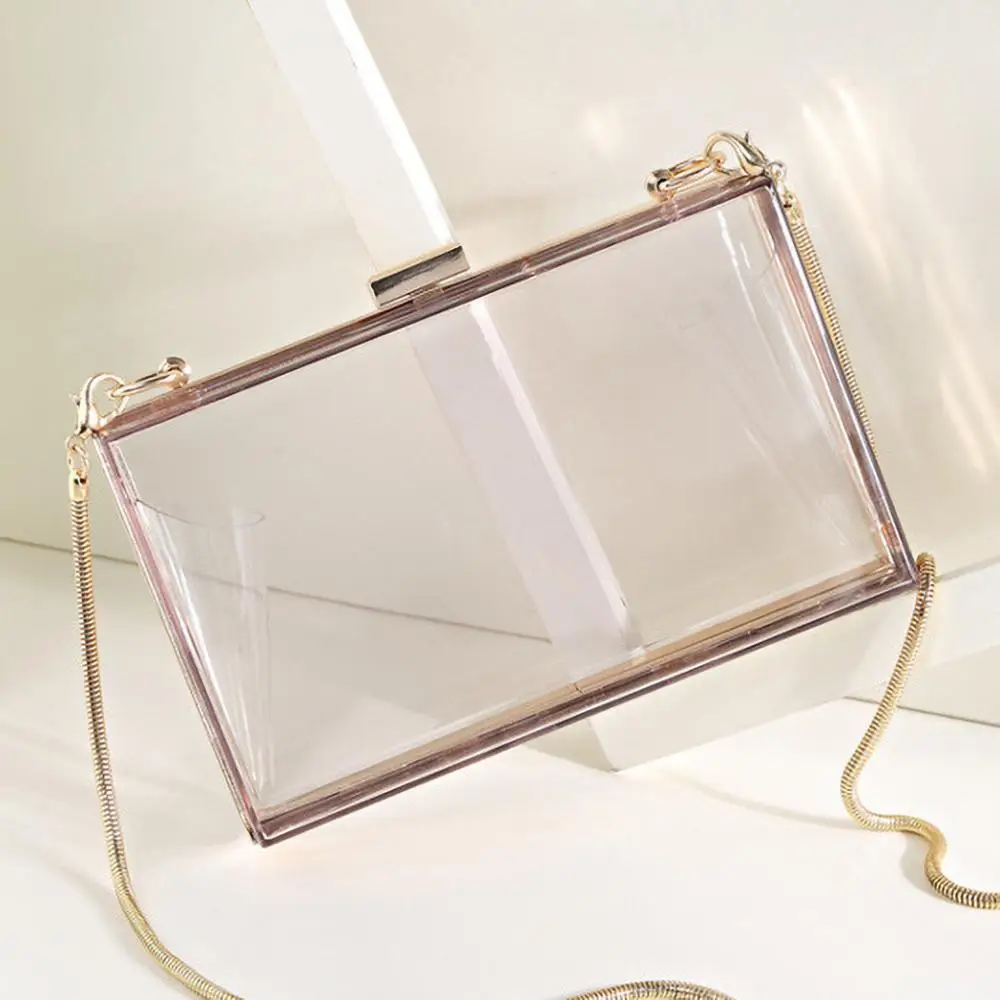 

Women Bag Wild Transparent Acrylic Box Shoulder Fashion Package Chain Leisure Simple Wild Personality 2020 New h1
