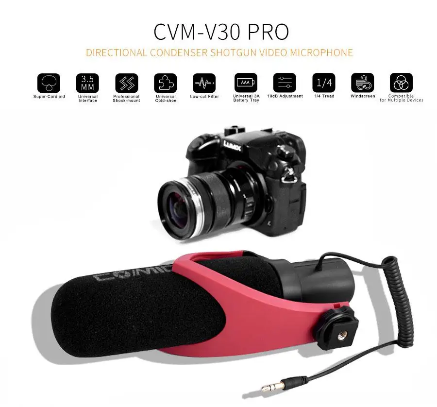 CVM-V30 PRO Супер-кардиоидный направленный конденсаторный видео микрофон CVM-V30 PRO Микрофон набор для фотографии R60