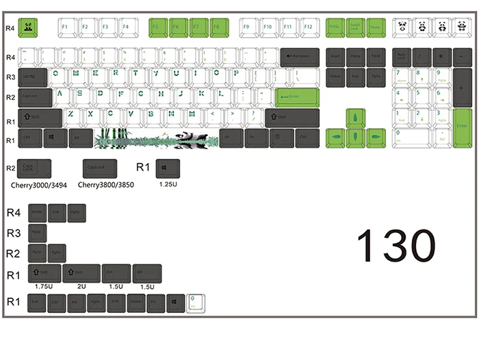Panda 108/130 клавиш PBT Вишневый профиль краситель-сублимированный MX Переключатель для механической клавиатуры keycap продается только keycap - Цвет: Panda 130 keys