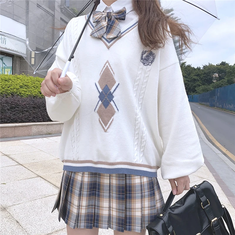 College Style Sweater Japanese Mori Girl Autumn Winter V Neck Oversized Knitted Outerwear JK Cute Kawaii Warm Sweet Pullover | Женская