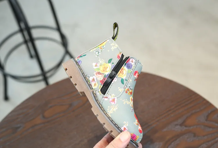 Ankle Boots Kids PU Leather Plush Toddler Sneaker Girls Boys Floral Zipper  Boots Waterproof Causal Snow Boots Shoes