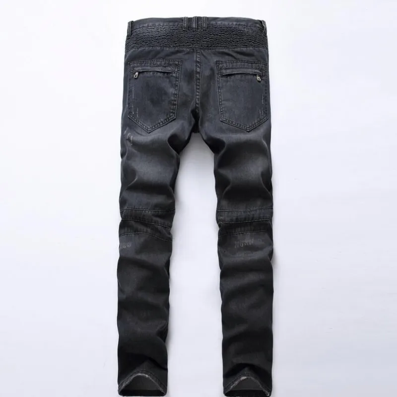 Топ бренд мода мужские Slim Fit мальчики джинсы джинсовая тонкая Байкерская брюки Узкие прямые Подиумные эластичные джинсы Брюки Синий Размер 28-42