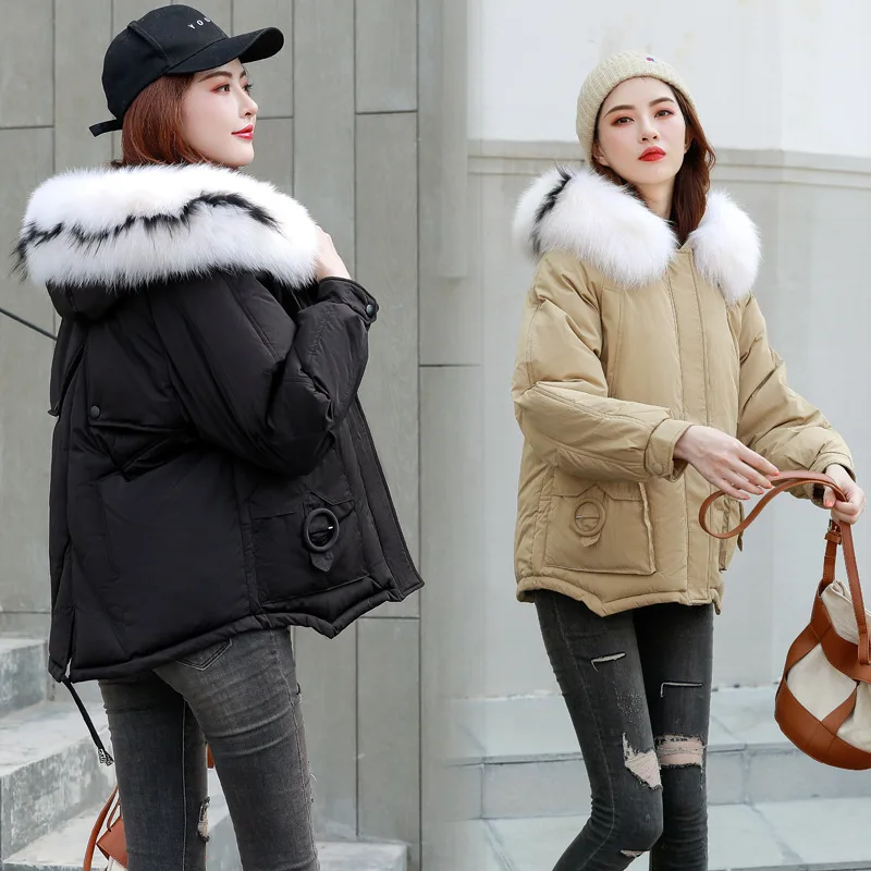 

Slimming down Jacket Cotton-padded Clothes Women's Short Warm Large Fur Collar-Style Coat Winter WOMEN'S Dress Thick Korean-styl