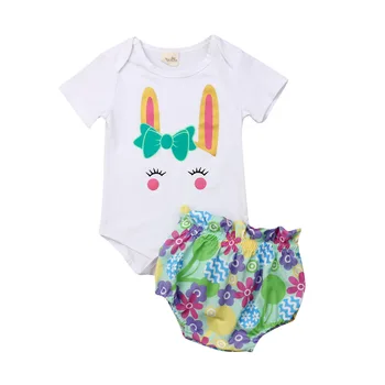 

2019 Summer Newborn Baby Girls Easter Clothes Bunny Bodysuit Flower Shorts Pants Outfits 0-24M