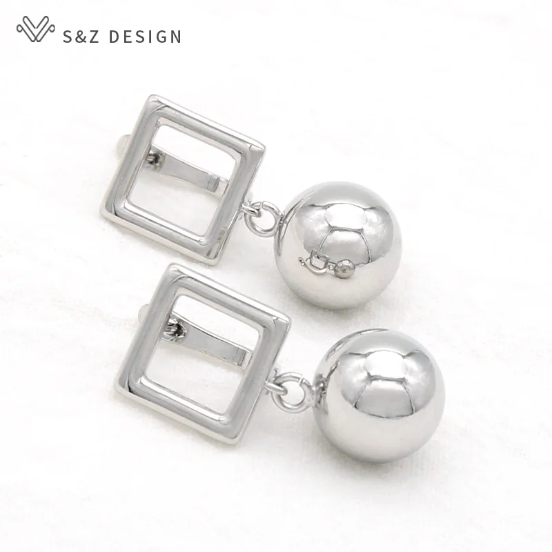 S&Z DESIGN Fashion Round Metal Bead Dangle Earrings For Women Girl Wedding Party 585 Rose Gold Color Jewelry