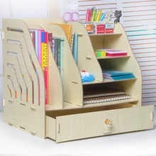 DIY Wooden Document Tray Desktop Multifunction A4 Data Storage Box Pen Pencil File Holder Office Desk Organizer School Supplies 3 layers moving document file tray holders desk set book holder organizer a4 office school supplies desk accessories