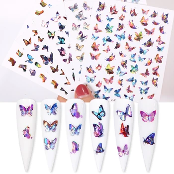 

Nail Art Laser Color Butterfly Nail Art Stickers Spring Summer Designs Adhesive Sliders Decals Foils Wraps Decorations Manicures