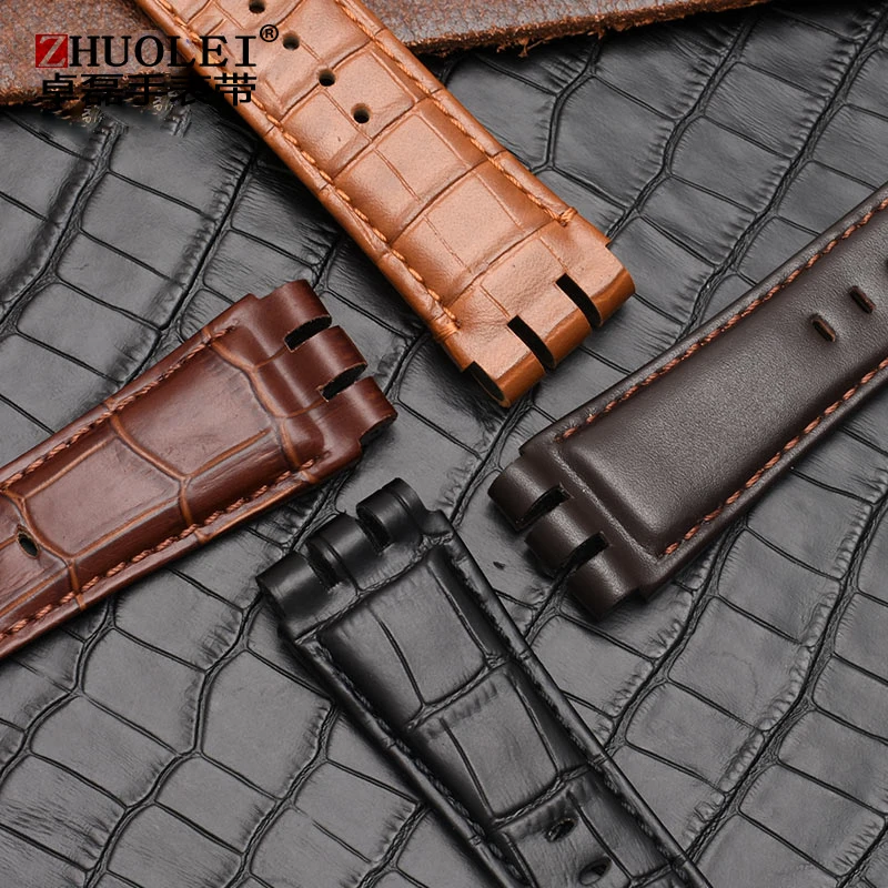 Premium Men's 23mm Soft Waterproof Genuine Leather Watchband - Black & Brown Cowhide Bracelet