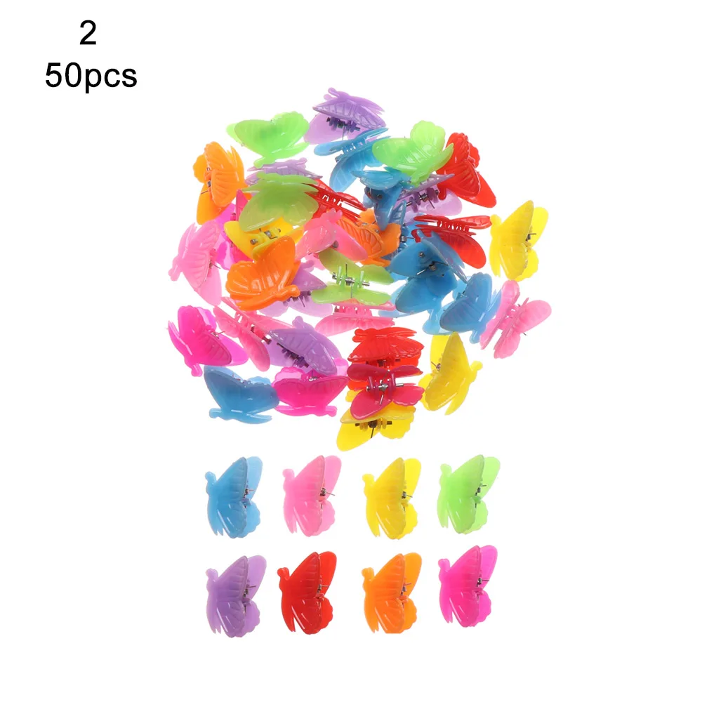 50pcs-butterfly 1 50/100 шт., с изображением милой бабочки Заколки для волос цветок заколки для волос для маленьких детей коготь заколки Смешанные Цвет мини заколки для волос аксессуары для волос - Цвет: 50pcs-butterfly 1