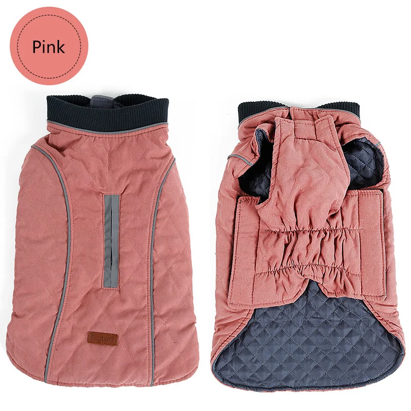 Розовый Dog Clothes Quilted Dog Coat Water Repellent Winter Dog Pet Jacket Vest Retro Cozy Warm Pet Outfit Clothes Big Dogs Product - Цвет: Розовый