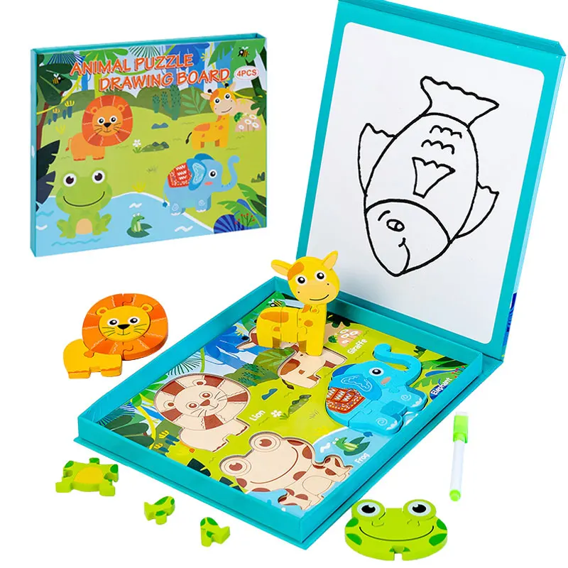 Puzzle en Bois Animaux Enfant, 4PCS Jouet Bébé 3D Puzzles Jouets