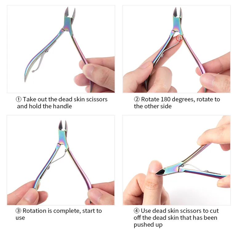 Description Picture 5 of itemStainless Steel Rainbow Nail Art Nippers Dead Skin Remover Cuticle Scissors Manicure Clipper Trimmer Finger Pedicure Plier Tools
