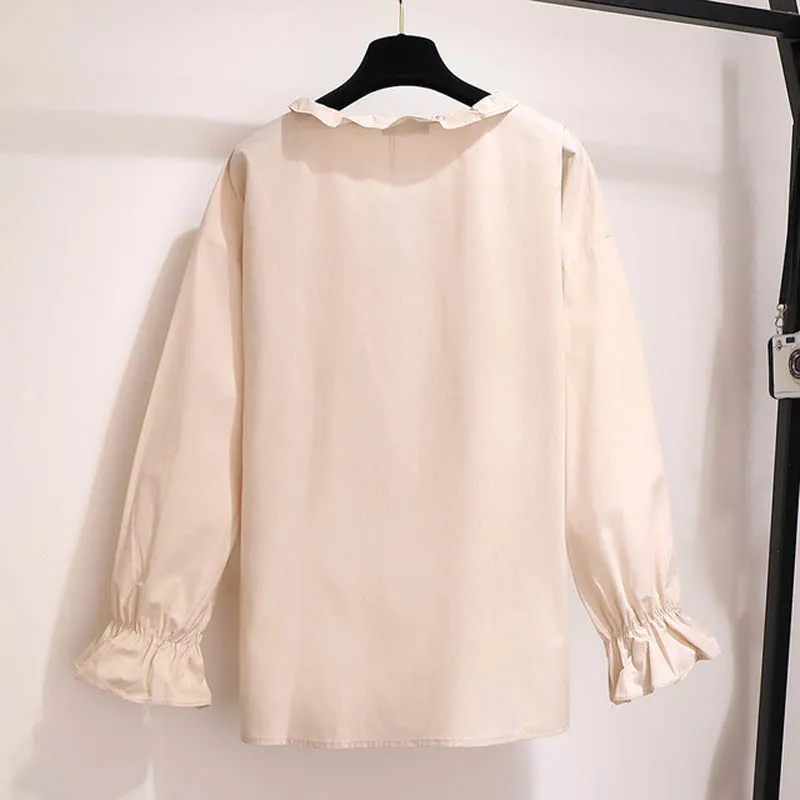 Демисезонные женские рубашки размера плюс, обхват груди 155 см, 5XL, 6XL, 7XL, 8XL, 9XL, женские рубашки с длинным рукавом, абрикосовые, белые цвета