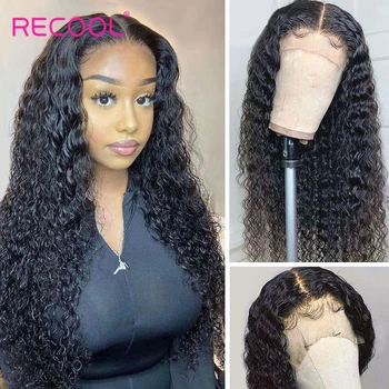 

Recool 4x4 Lace Closure Wig Deep Wave Lace Front Human Hair Wigs Brazilian Curly Human Hair Wig 200 Density 360 Lace Frontal Wig