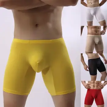 

1pcs Solid Color Men's Breathable Panties Comfo-sexy Size Ice Three-quarter Polyester Plus Briefs Silk Pants Underwear F8S1