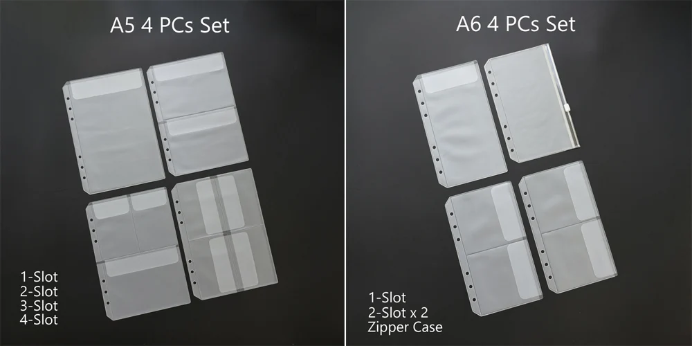 MaoTu вкладыш ПВХ хранения Наклейка на мешок билета карты Органайзер сумка с клапаном A5 A6 Блокнот на спирали, дневник катушки Кольцо Связующий наполнитель - Цвет: 4 PCs Set