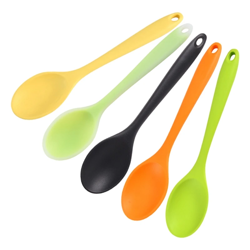 

1 шт., обеденная силиконовая десертная ложка, антипригарная овальная ложка для перемешивания, ложка для кофе, молока, столовая посуда, кухонные аксессуары для готовки