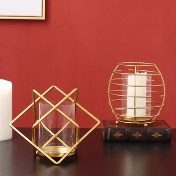 

Nordic Golden Geometric Metal Candle Holder Creative Romantic Dining Table Setting Wedding Shooting Props Candle Holder Decor